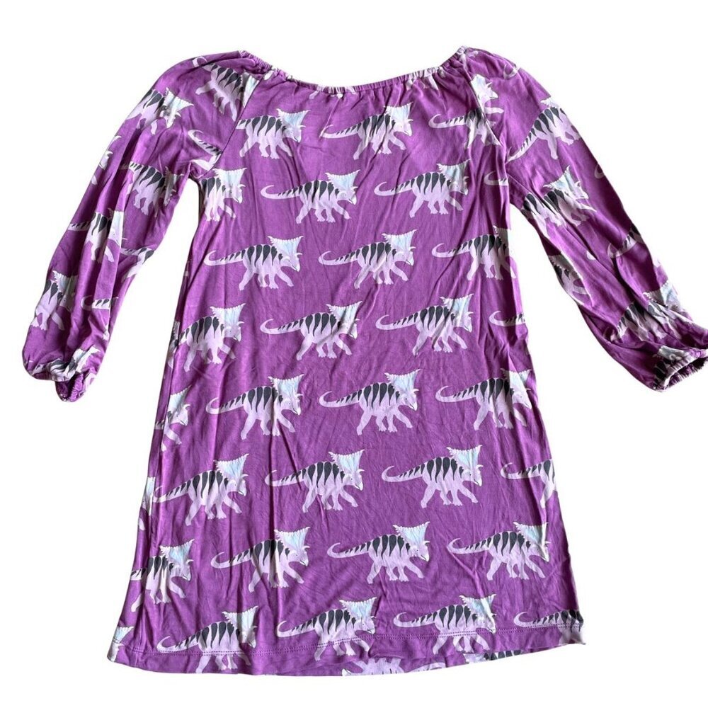 KicKee Kids Purple Bamboo Kosmoceratops Dinosaur Long Sleeve Dress - Sz XS (5/6)